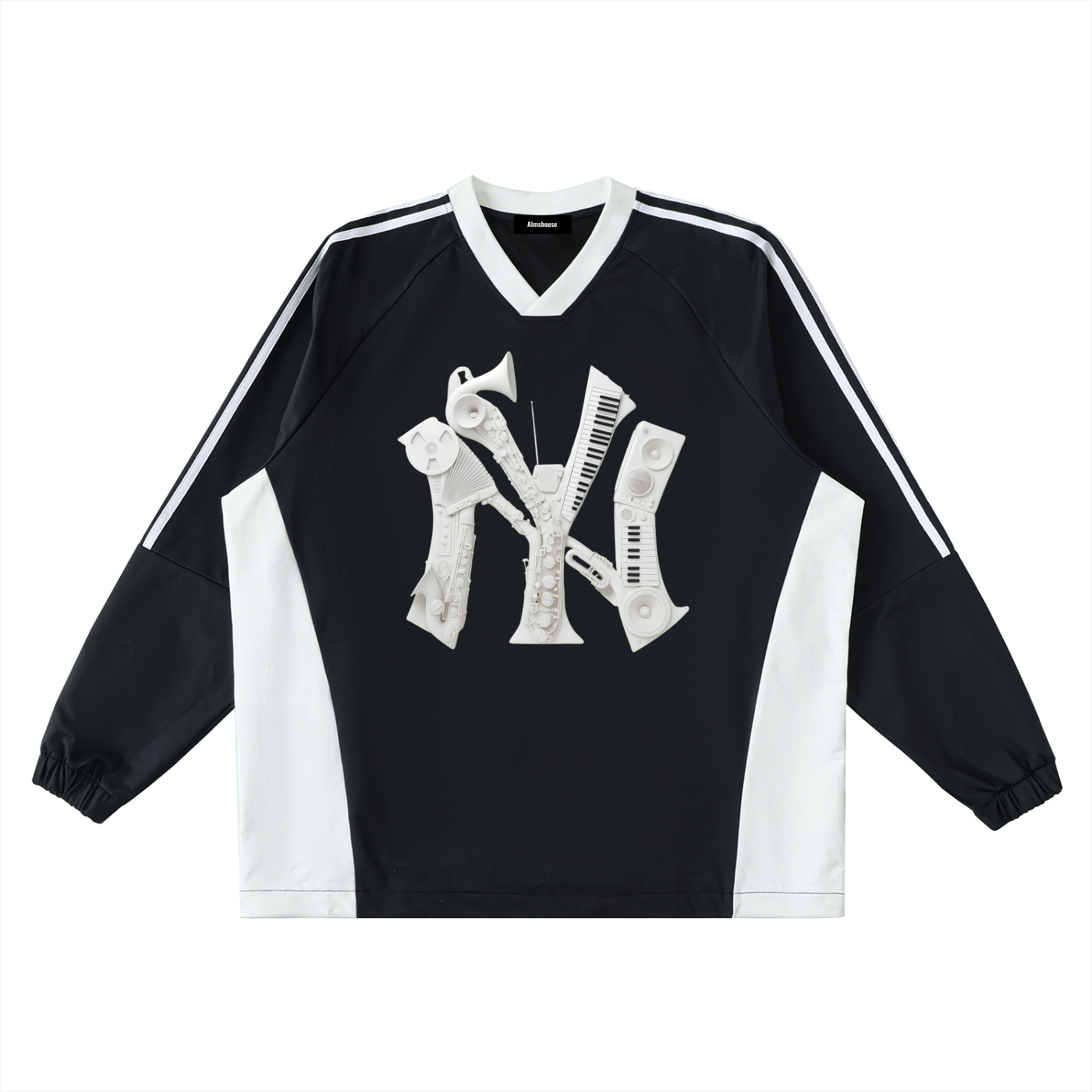 Color-Block V-Neck Long-Sleeve T-Shirt